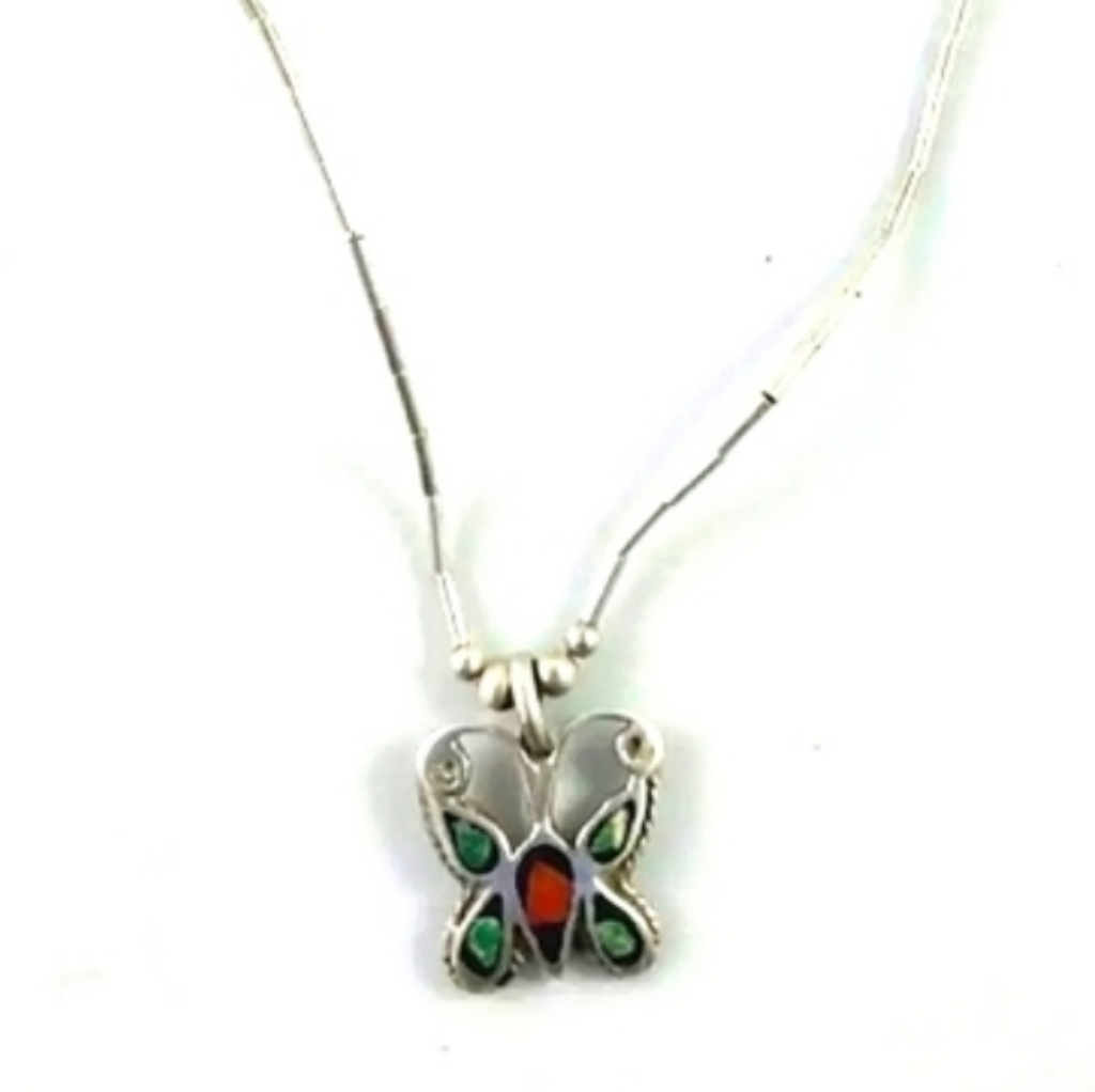 Genuine Zuni Navajo Coral Onyx Necklace. 925